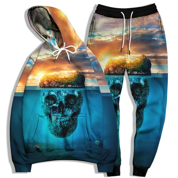 Unisex 3D Digital Skull Printed Hoodie & Pants Set Cool Novelty Skeleton Graphic Sweatshirt Jogger Pants for Men Women, Fashion Pullover Halloween Hoodies & Sweatpants