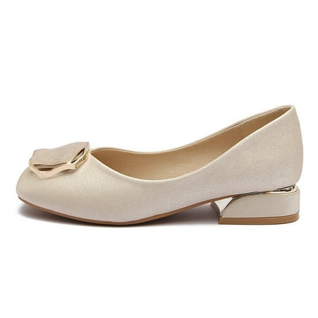 

Metal Decor Chunky Low Heel Satin Shoes Sparkly Square Toe Lightweight Slip On Shoes Women‘s Footwear