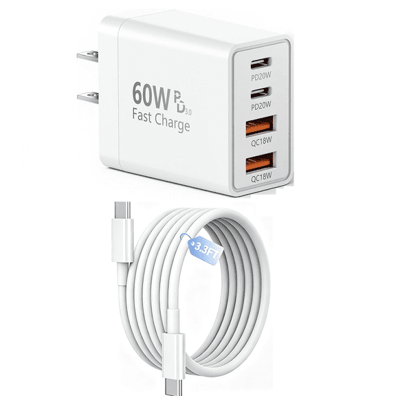 USB C Wall Charger Block 60W 4-Port Fast Charging Power Adapter