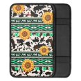 thumbnail image 2 of Renewold American Tribal Sunflower Cow Print Green Car Accessories Auto Center Console Pad Cover, Armrest Seat Box Cover Protector Universal Fit for SUV Truck Vans Sedans, 2 of 6