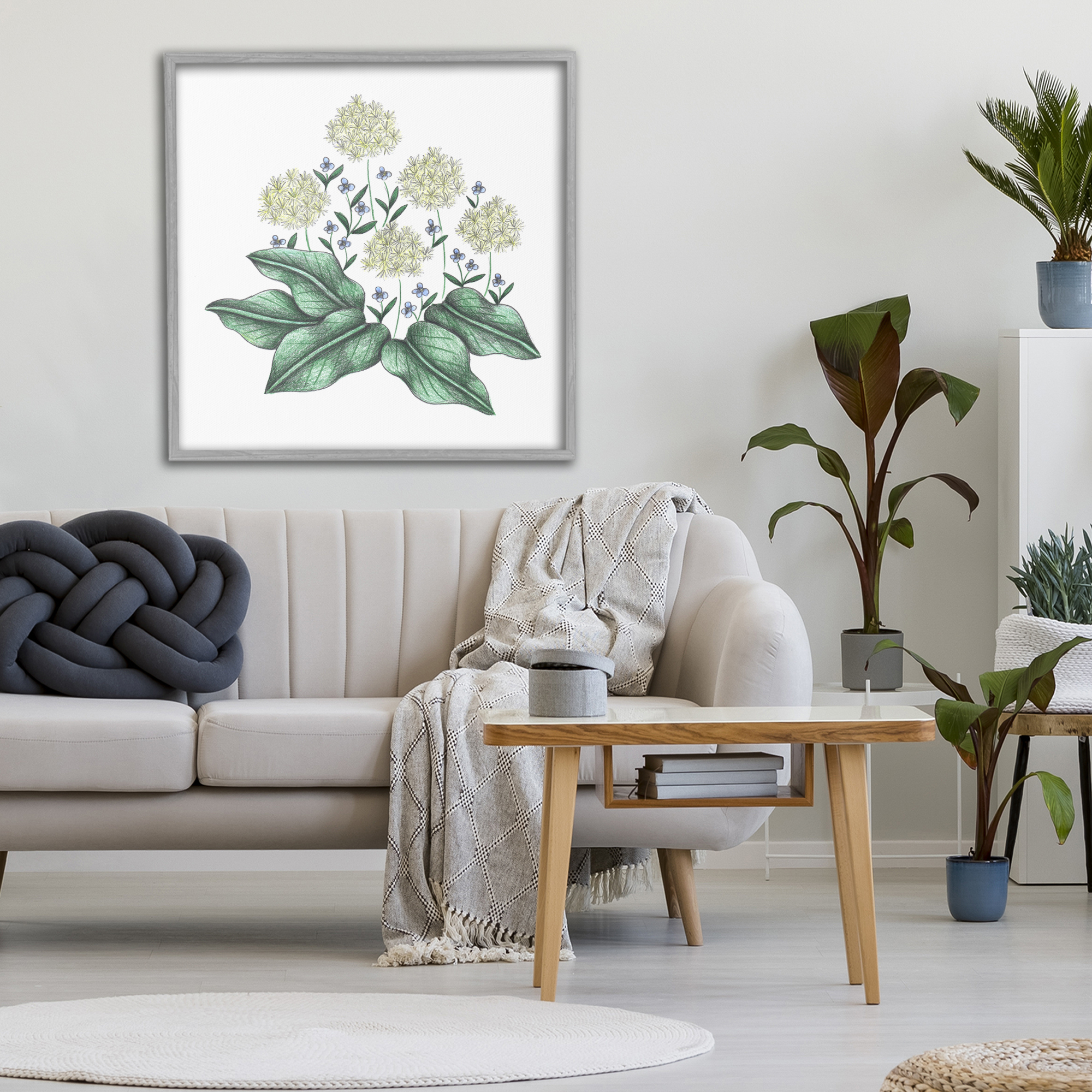 Hello Wildflower Vintage Sketch Gray Framed Giclee Art, design by Cecilia Battaini