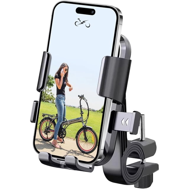 Motorcycle Phone Mount, Bike Phone Holder, Adjustable 4.7"-7" Cell Phones Clamp,Spring Clip with Sturdy Handlebar Mount, Electric Scooter Accessories Compatible with iPhone, Galaxy, More