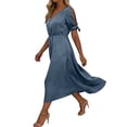 thumbnail image 6 of GUACER Women's Satin V-Neck Midi Dress with Pockets Short Sleeve Elegant Party Wedding Guest Dresses, 6 of 9