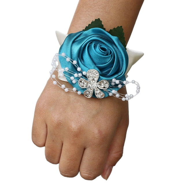 relayinert Unique Stretch Wristband With Handmade Satin Roses For Stylish Look Easy To Wear N14peacock blue 1Set