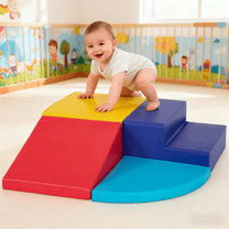 BIQWBIC Baby Climb & Crawl Foam Play Set , 4-Piece Soft Play Set , Crawling Toys for Babies 1-3, Colorful Corner Climber for Motor Skills DevelopmentDevelopment