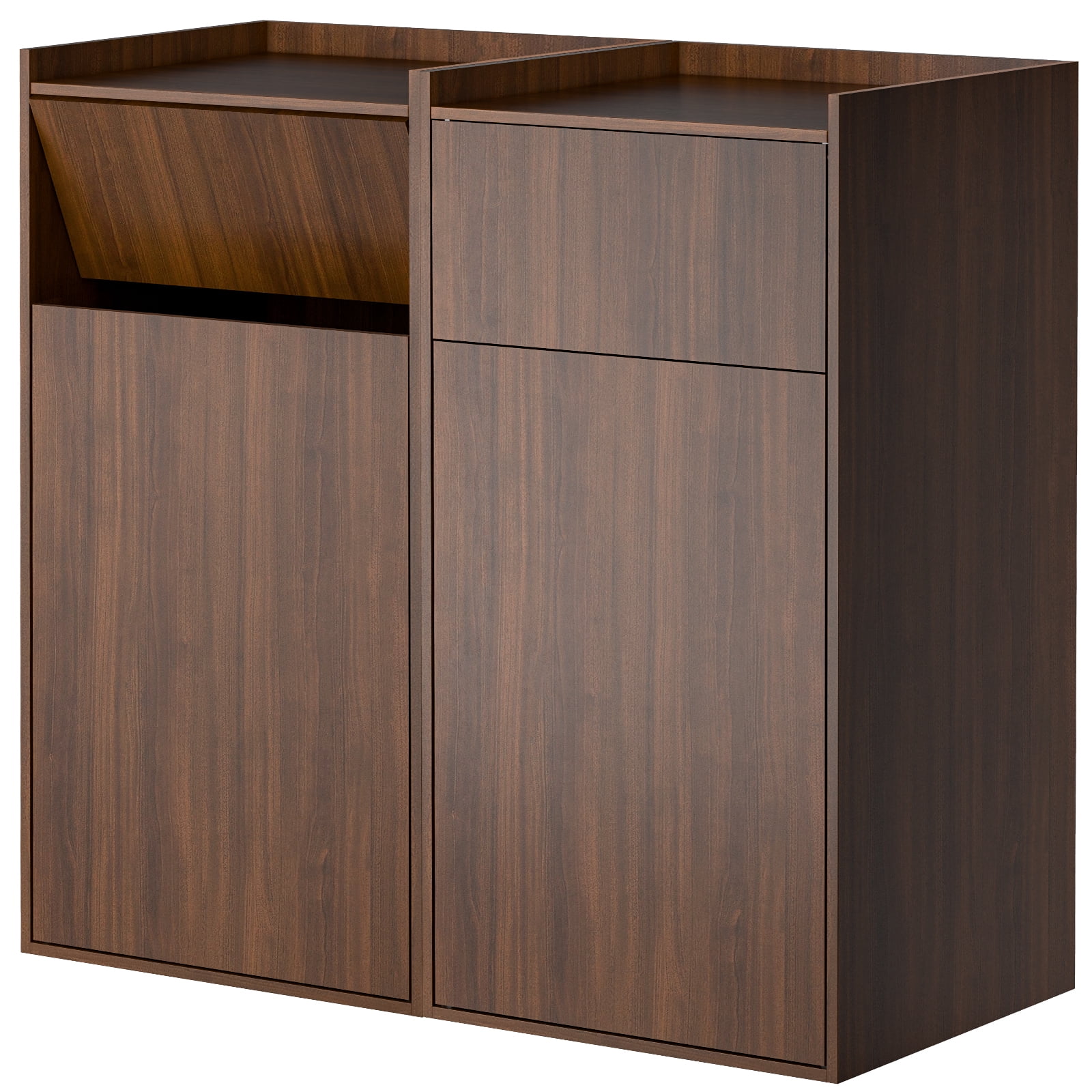 Esheno Kitchen Trash Cabinet 50 Gallon 2 PCS Wood Commercial with Odor Control Adjustable Hinges Magnetic Door Waterproof for Restaurant Cafe