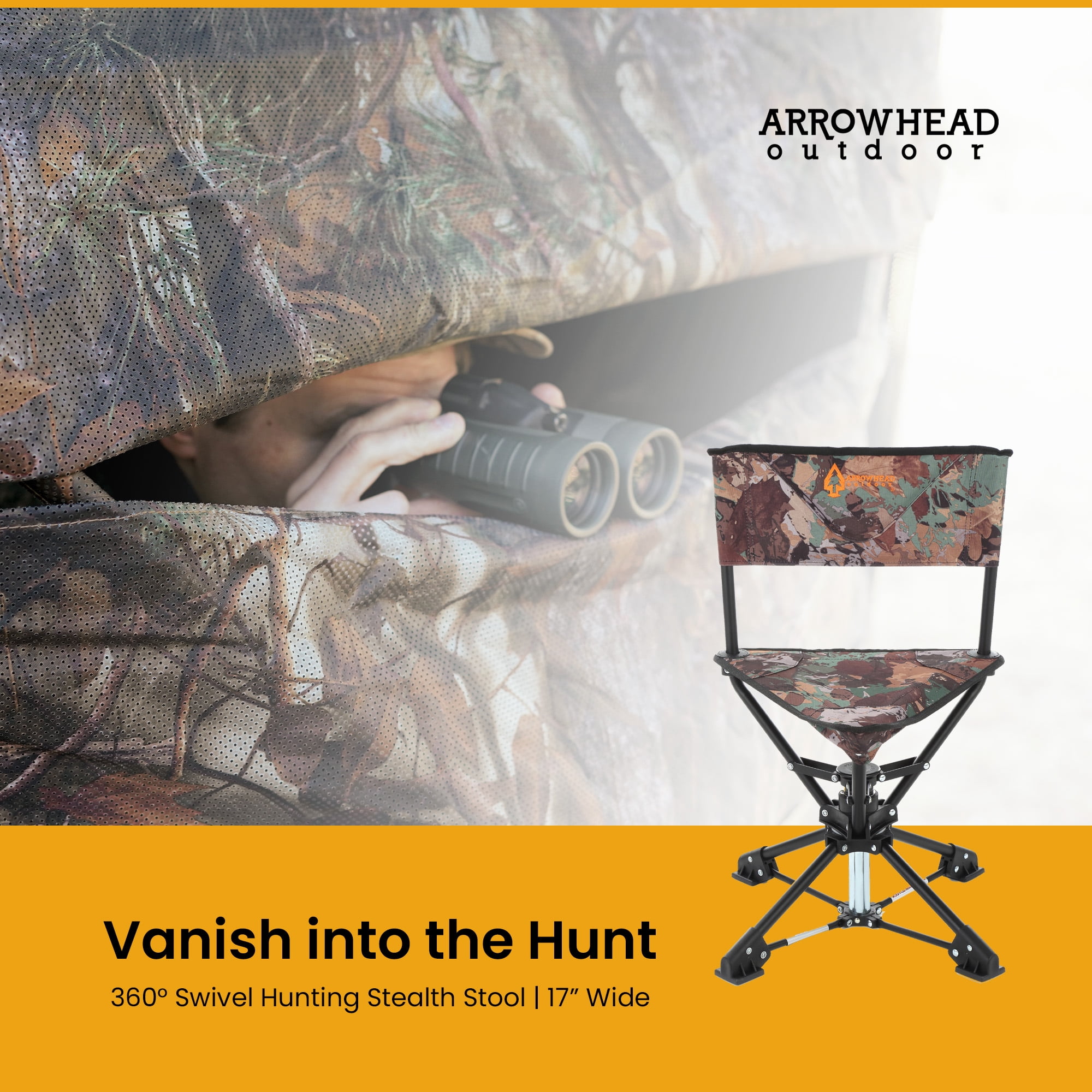 ARROWHEAD OUTDOOR Portable Folding 360° Swivel Tripod Hunting Stool Chair w/ No Sink Feet and Carry Bag