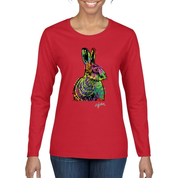 Keep It Wild Colorful Elephant Face Animal Lover Womens Graphic Long Sleeve T-Shirt, Red, Large