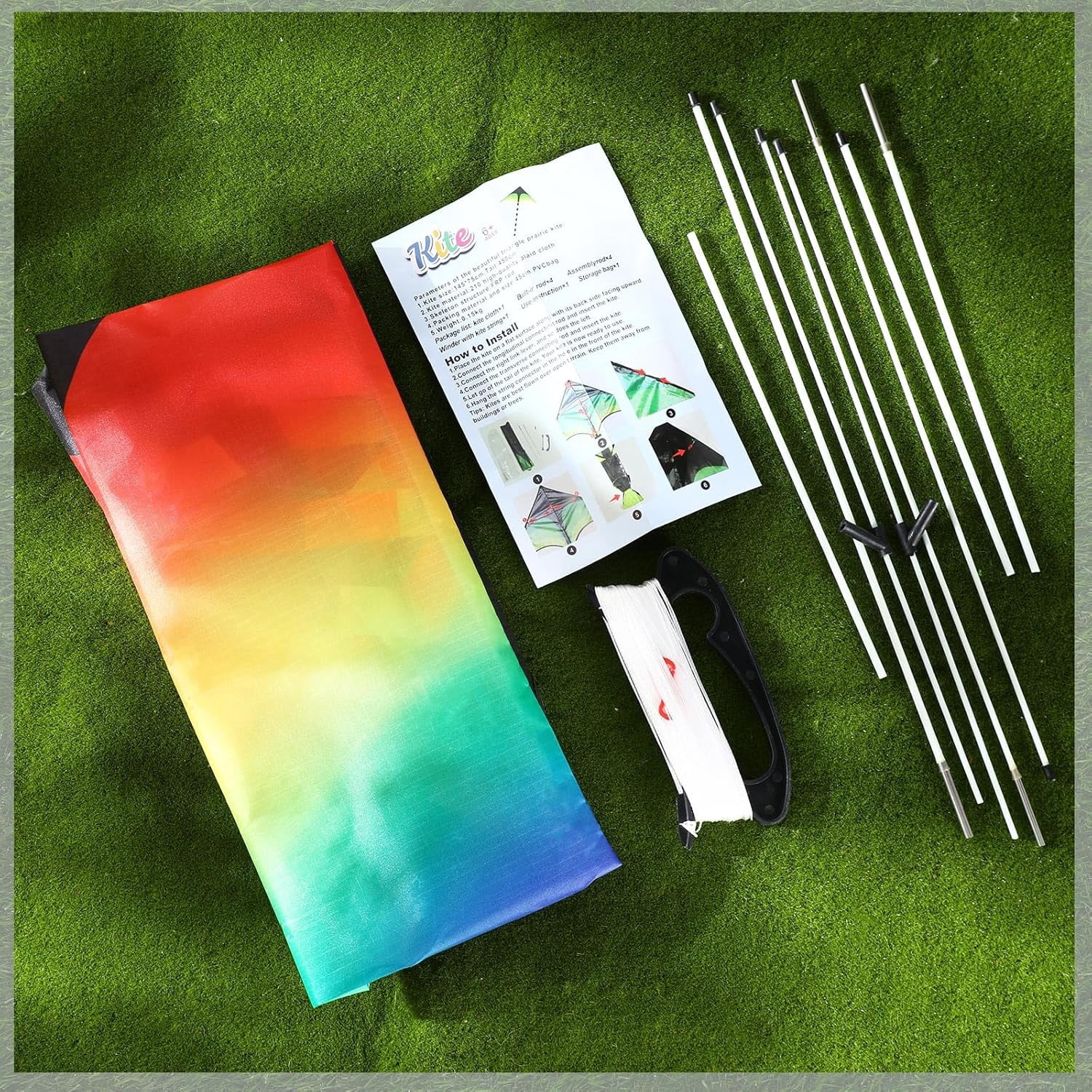 Large Delta Kites for Adults Easy to Fly 57.1 Inch with 328.1 ft String Rainbow Beach Delta Kites for Beginner Outdoor Supplies(Novel)
