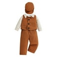 thumbnail image 6 of Esaierr Toddler Baby Boys Clothes 1-2Y Infant Long Sleeve Gentleman Outfits + Suspender Pants + Bowtie + Vest +Hat Baby Boy Suit Set, 6 of 8