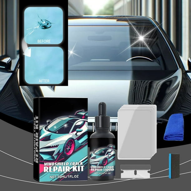 Kit de reparación de grietas en el parabrisas de Auto | Fluido Reparador de Vidrio 30ml | Solución de chip para parabrisas automotriz de acción rápida | Aplicador fácil | Restaura la fuerza