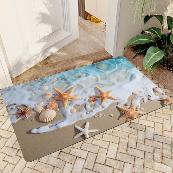 JML Non-Slip MicrofiberFabric & Rubber Doormat - Soft Entryway Rug for Home/Office (16"x24") - Easy Clean Door Mat for Indoor/Outdoor Use, Seashells