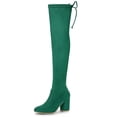 thumbnail image 1 of Unique Bargains Women's Round Toe Chunky Heel over The Knee High Boots, 1 of 6