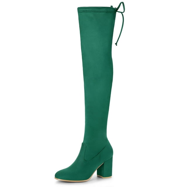 Unique Bargains Bottes Cuissardes à Talon Épais à Bout Rond pour Femmes