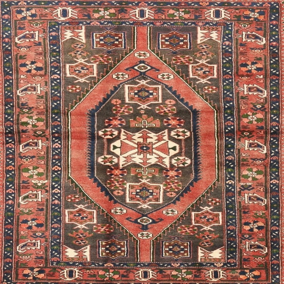 Ahgly Company Indoor Square Traditional Orange Salmon Pink Persian Area Rugs, 3' Square