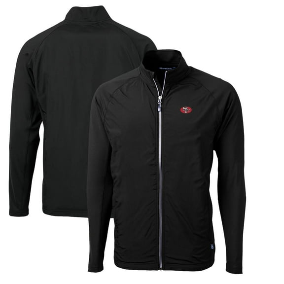 Men's Cutter & Buck Black San Francisco 49ers Adapt Eco Knit Hybrid Recycled Full-Zip Throwback Jacket