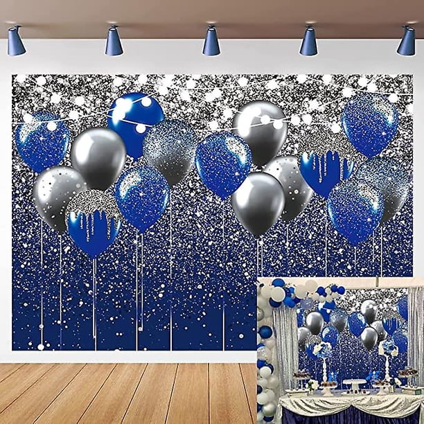 Fondos azules y plateados de 150 x 90 cm, utilizados para la fiesta de bodas de Orlando, fondo de fotografía para fiestas de cumpleaños, globo azul grisáceo plateado brillante para niños