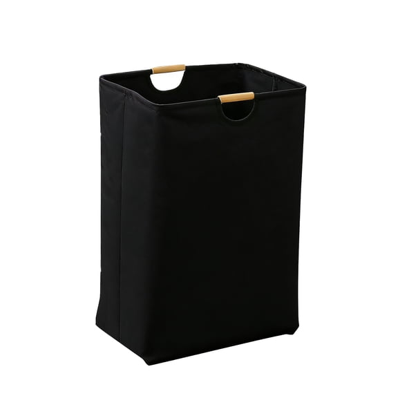 Large Laundry Hamper 100L (26.4 Gal) – Collapsible Laundry Basket with Bamboo Handles, Waterproof Clothes Hamper for Bedroom, Dorm, Towels, Toys, Freestanding – Black