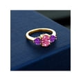 thumbnail image 3 of Gem Stone King 18K Yellow Gold Plated Silver 3-Stone Ring Purple Amethyst and Set with Pink Zirconia, 3 of 4