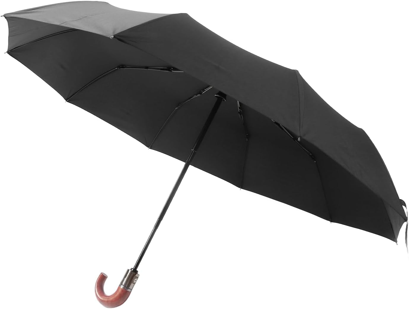 LUU-Travel Umbrella, Auto Open Close Mini Umbrella, Automatic Folding Umbrella with Curved Wooden Handle, Compact Umbrella for Outdoor_SAI