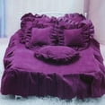 thumbnail image 3 of 1/6 exquisita cama en miniatura, para decoración de accesorios de muebles para el hogar del dormitorio, con colchón, sábana, edredón, Púrpura Sunnimix Cama en miniatura de casa de muñecas, 3 of 8