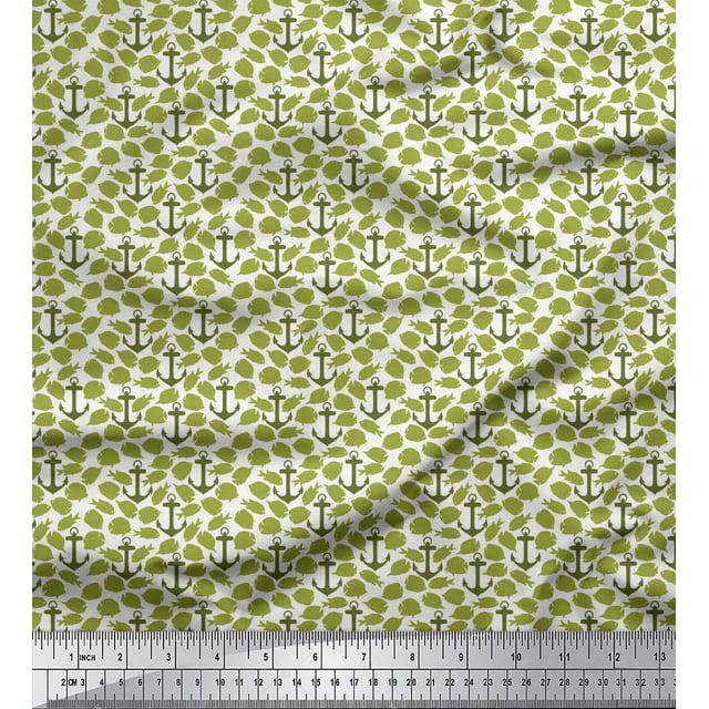 Soimoi polyester Crepe Fabric Fish & Anchor Hook Nautical Decor Fabric Printed Yard 52 Inch Wide
