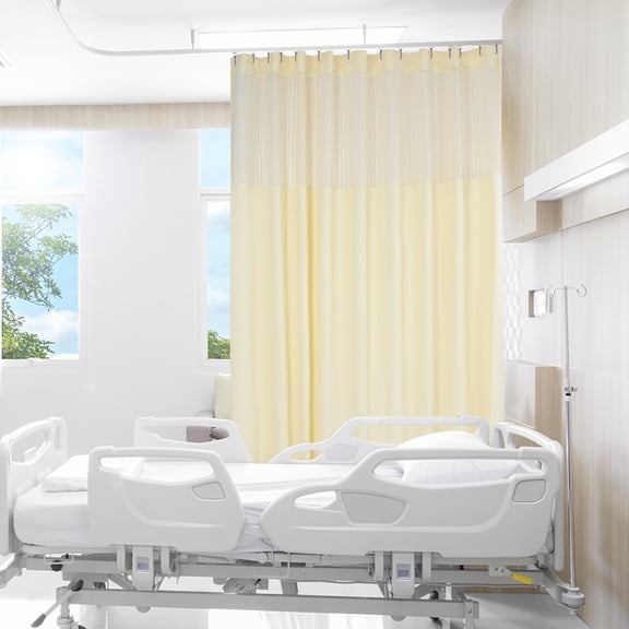 DENEST 12ft x 8ft Beige Privacy Room Divider Curtain with Mesh Top Grommets - Durable 100% Polyester Fabric