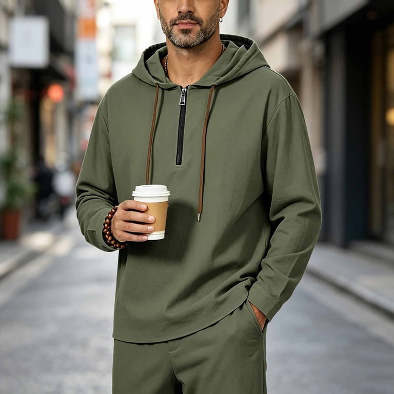 Cavosen Cropped Zip up Hoodie Men Dressy Linen Sweatshirt Solid