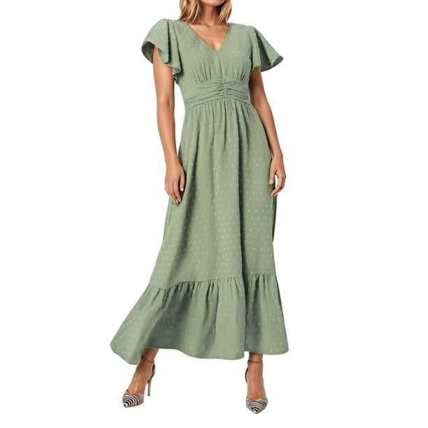 Vestido de mujer con cuello en V, lunares y mangas con volantes: estilo informal para fiestas, tejido ligero, estilo versátil, fácil de cuidar.