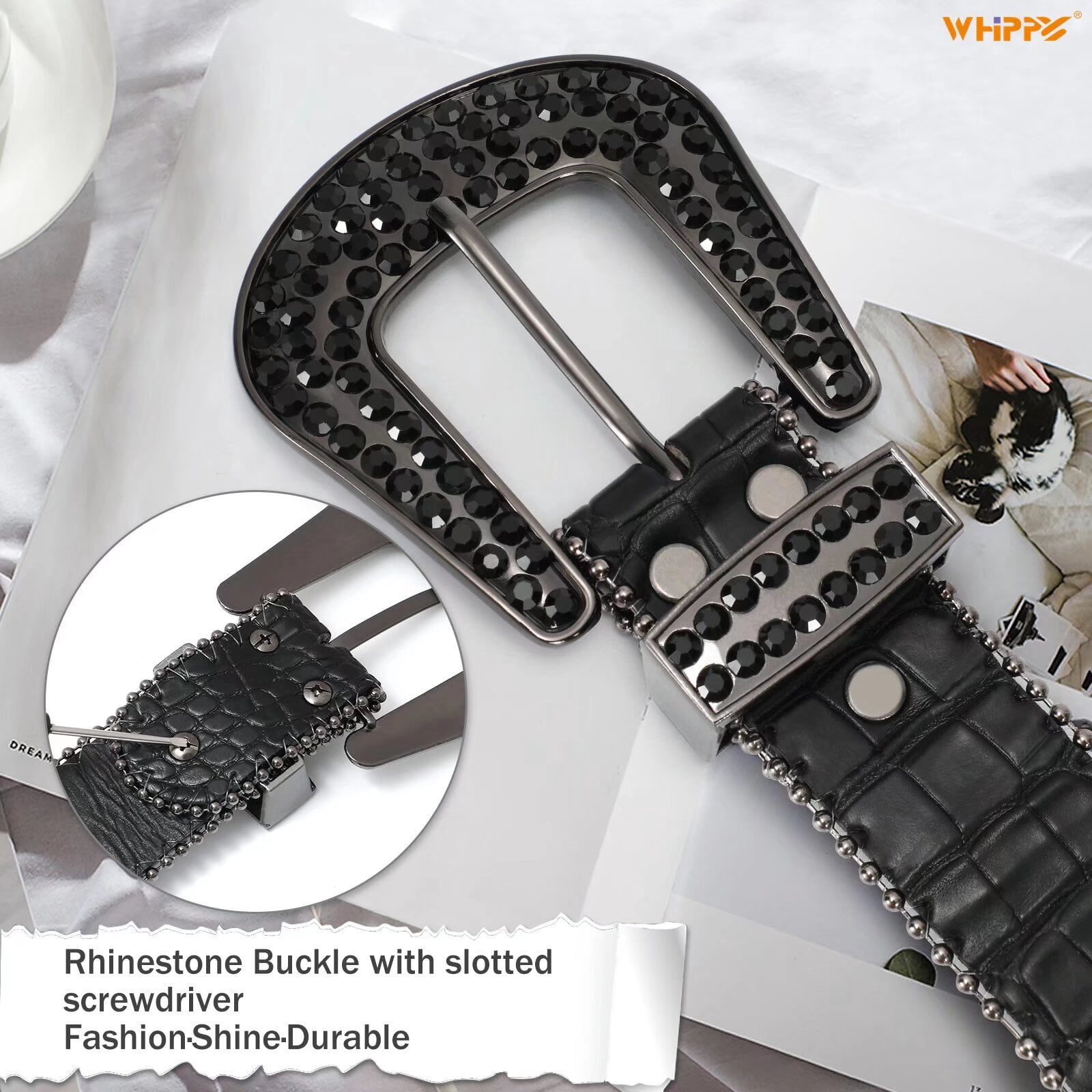 Metal Plate Rhinesrone Buckle Belt Maikun Head Skull Buckle Belts for Mens & Womens Shinning  main image 3