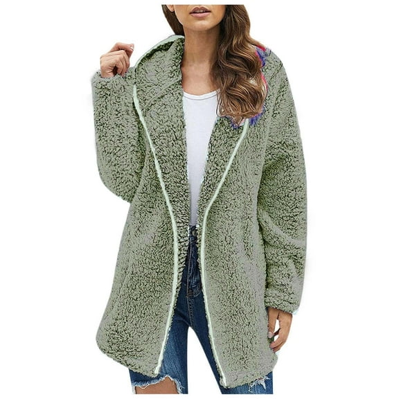 IROINNID Women's Open Front Coat Solid Color Long Sleeve Comfy Pocket Recreational Tops, Green