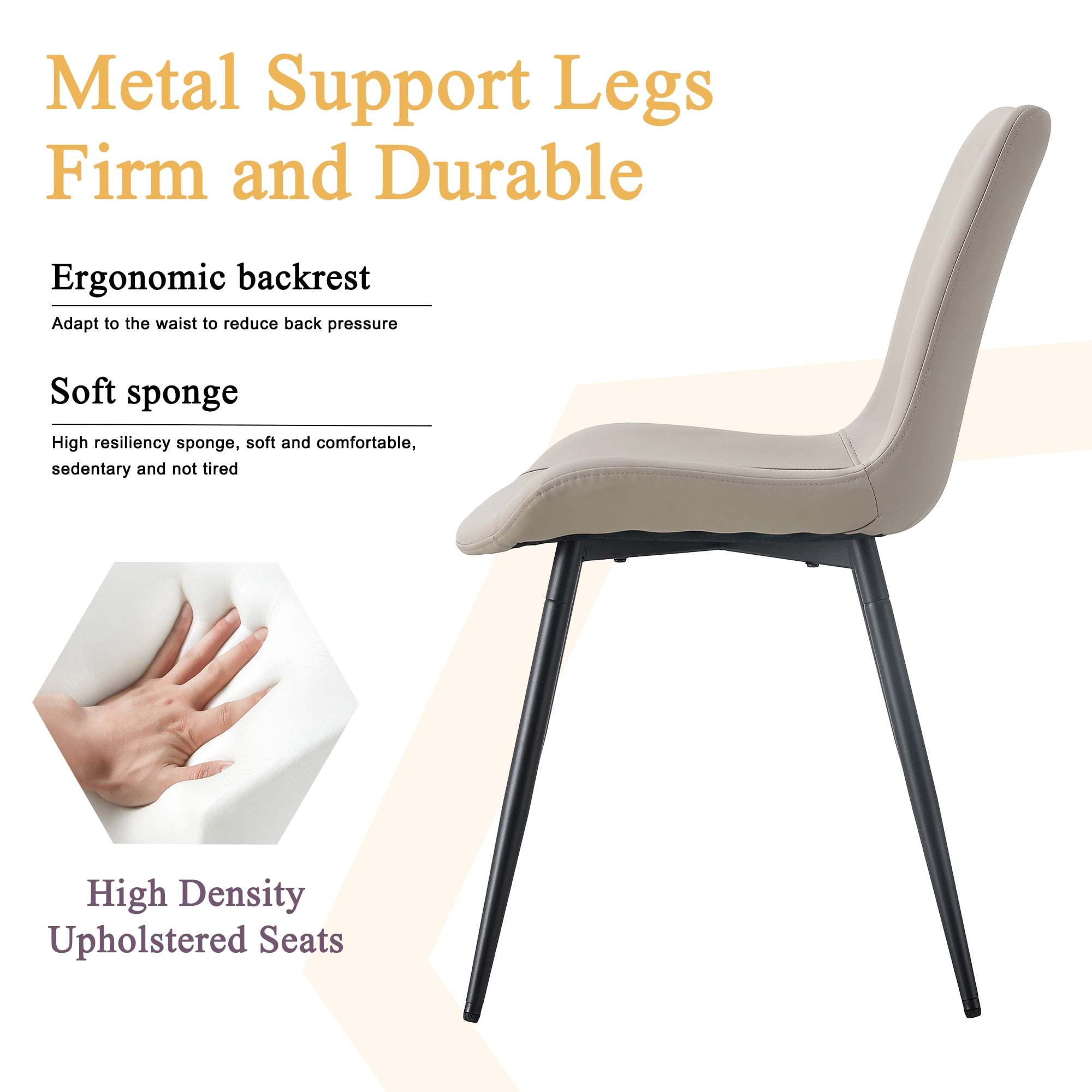 SUDICA Dining Room Chairs, Light Gray Faux Leather, Black Metal Legs, Set of 4