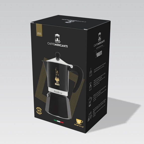 Olla para moka Stovetop Bialetti edición limitada Caffe Mercanti Black Oro, 6 tazas