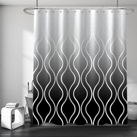 Ombre Grey Shower Curtain, Modern Grey and Black Shower Curtain for Bathroom Waterproof Polyester Fabric White Stripes Shower Curtain Set with Hooks 54"W x 78"L (Pack of 1)