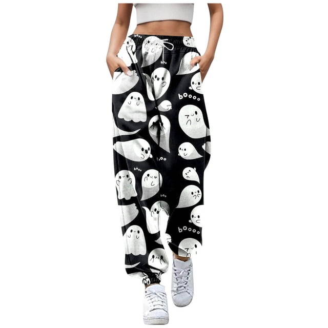 LUOGENLI Pantalon Décontracté pour Femme Pantalon Décontracté à Imprimé de Dessins Animés pour Dame Pantalon Décontracté pour Femmes Pantalon Cargo Décontracté pour Femmes Cargo Noir P
