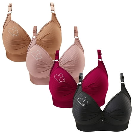 Clearance TOUMENY Nude Bra Supportive Bras for Women 4PC Woman s Printing Gathered Together Large Size Daily Bra Underwear No Rims