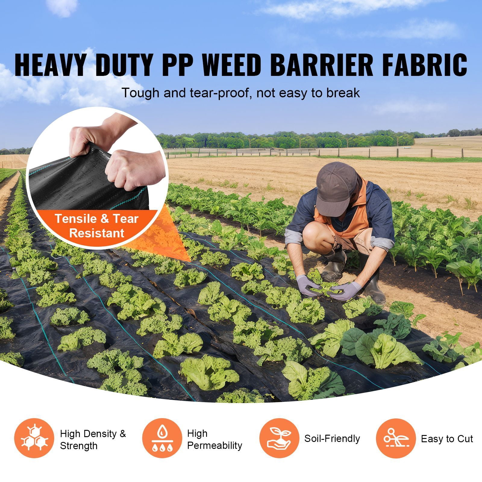 4 x 100 ft Heavy  Weed Barrier Landscape Fabric, Woven PP Ground Cover for Landscaping, Driveway, Weed Control, Black