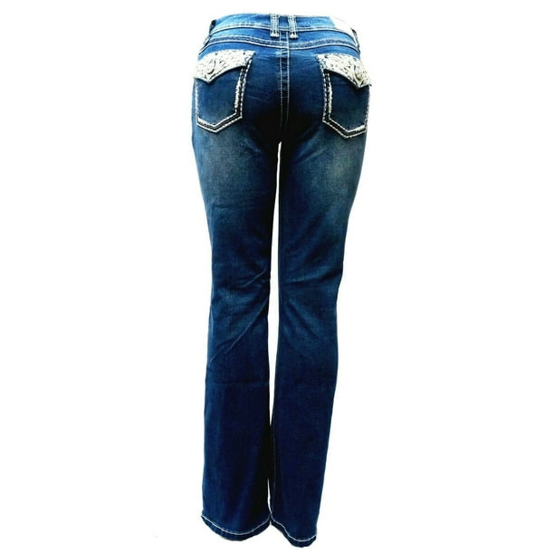 Jack David Rhinestone Studs Dark Wash Denim Flap Pocket