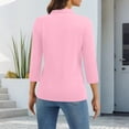 thumbnail image 4 of Qwertyu Polo Shirts for Women 3/4 Sleeve Tops Golf Tees Button Collared Cotton Shirt Business Casual Pink L, 4 of 5