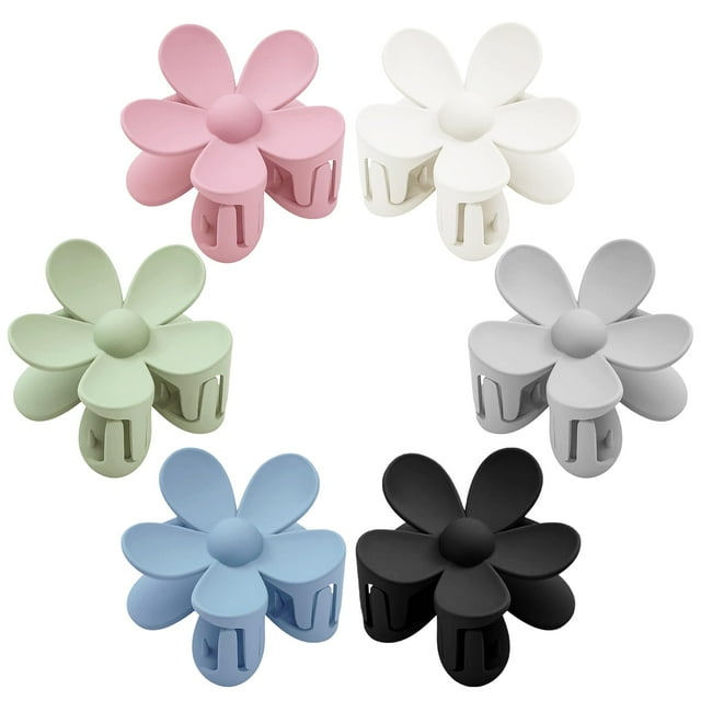 Pinzas para el cabello de flores 6 piezas Pinzas de garra de flores Pinzas de margaritas para mujeres Pinzas de garra grandes mate Abrazaderas de mandíbula de sujeción fuerte Accesorios para el cabell