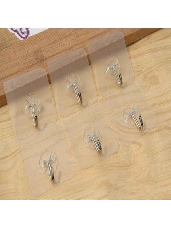 1/2/4/6 Pack Wall Hooks 22lb(Max) Transparent Reusable Seamless Hooks, Waterproof and Oilproof, Bathroom Kitchen Heavy Duty Self Adhesive Hooks - image 1 of 6