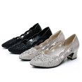 thumbnail image 4 of XIHAHA mujer Primavera Verano moda hueco cuero genuino bombas zapatos de mujer tacones tacón cuadrado malla señoras zapatos de oficina cristal, 4 of 5