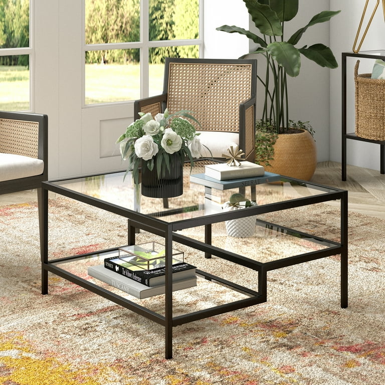 Black and glass sale square coffee table