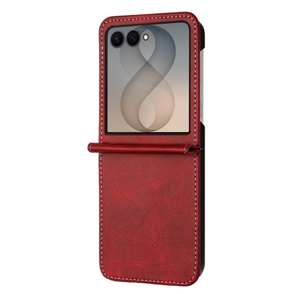 Favorn for Samsung Galaxy Z Flip 8, PU Leather Flip Case, Hard Inner Shell Shockproof Protective Full Body Slim Lightweight Dual Layer Protection Cover, Red