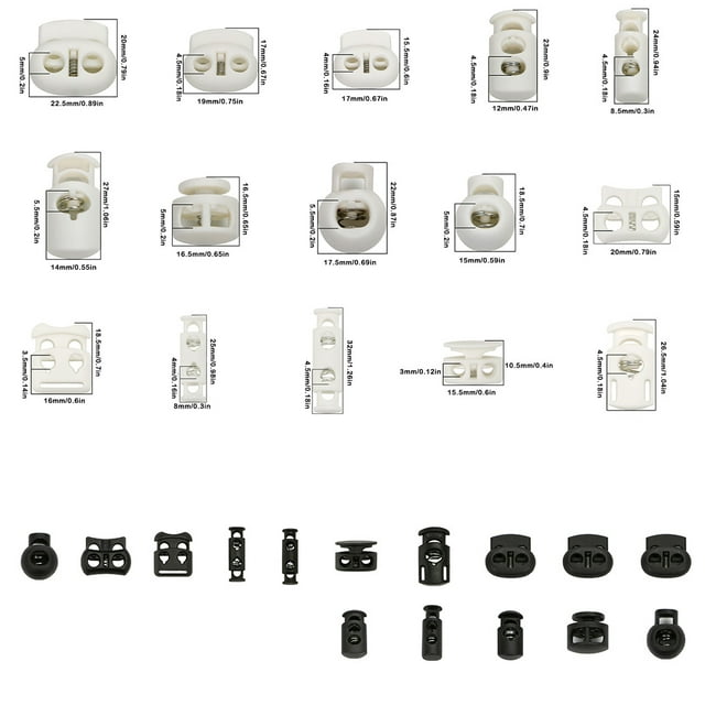 Ruiboury 100 Pieces Plastic Stopper Shoelace Sportswear Cord Lock Spring Bean Rope Lanyard Toggle for Drawstring Clothing White 15 2.65*1.45