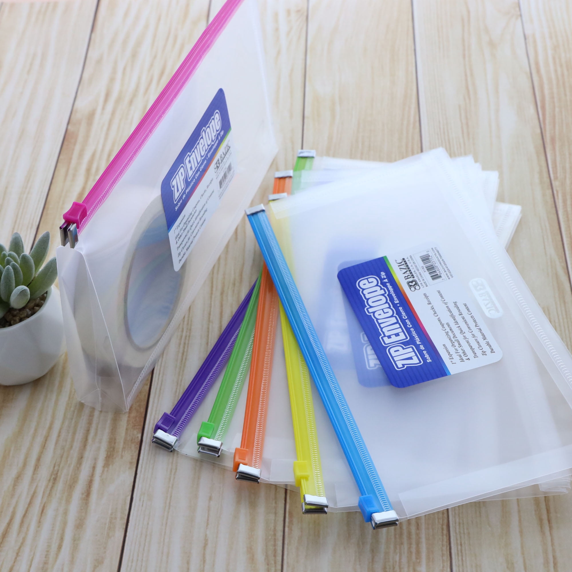 BAZIC Plastic Envelope Poly Envelopes, Letter Size Clear Folder Zip Closure, 24-Pack