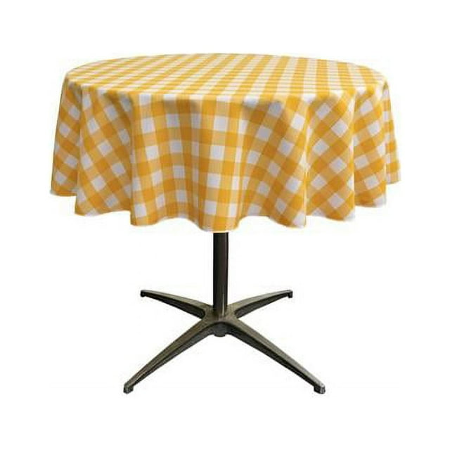 LA Linen TCcheck51R-DrkYellowK47 Polyester Gingham Checkered Tablecloth, White & Dark yellow - 51 in. Round