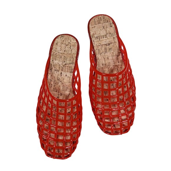 Fgnfyis Women's Slipper Jelly Mesh Ballet Ballerina Sandals Clear Summer on Comfortable Beach Low Heel Jellies Shoes for Women Womens Slippers Red