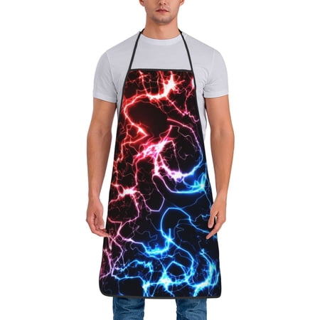 Naloa 1Pack Adjustable Bib Apron Waterdrop Resistant Cooking Kitchen Aprons for Women Men Chef Red And Blue Lightning Print