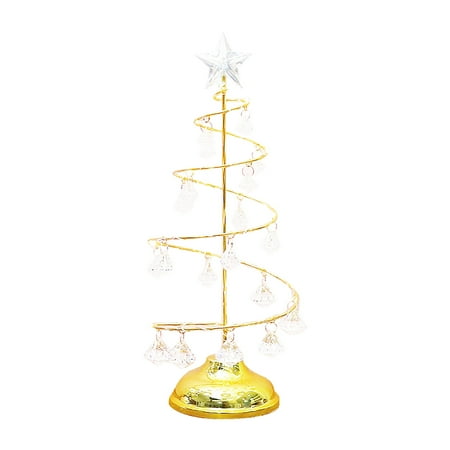 

Christmas Tree Lights Metal Spiral Xmas Tree Lamp Desktop Tree Light with Crystal Pendant Decorative Table Lamp Christmas Tree Decoration